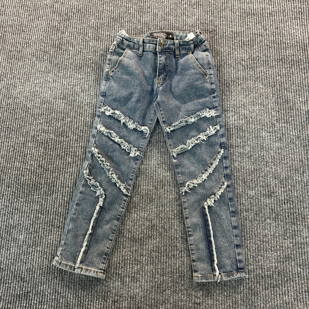 Banned Bottoms Kids Distressed Straight Jeans Size 6 Blue Acid Wash Frayed Edge